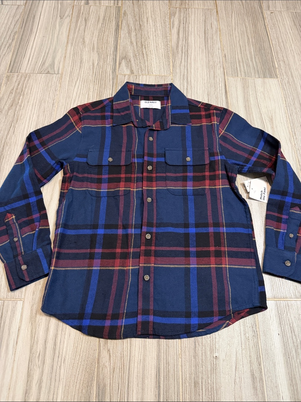 Old Navy Navy Blue and Red Plaid Button-Up Shirt